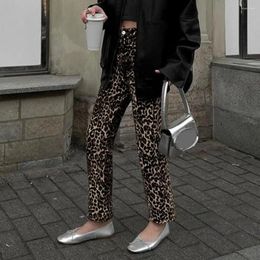 Women's Pants Leopard Print Trousers Slim Fit Pencil With Pockets For Women Stylish Mid-rise Button Zipper Ladies