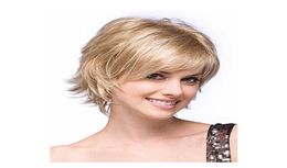 Short Straight Wigs with Bangs Blonde Synthetic Hair Wigs for White Women Natural Fashion Full Wig with Wig Cap7046130