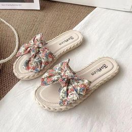 Slippers Women's Summer One Word Flat Sole Casual Soft Non Sip Bow Home Outdoor Beach