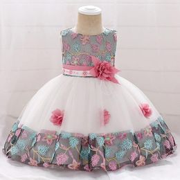 Girl Dresses 3 6 9 12 18 24 Months Baby Girls Dress Summer Flower Mesh Embroidered Little Princess Birthday Party Present Kids Clothes