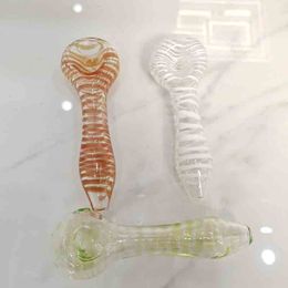 Latest Beautiful Stripes Glass Pipe 3 Colours Smoking Tobacco hand Pipes cigarette Philtre oil Burners Bowl tool accessories