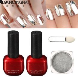 Nail Manicure Set Wholesale- 4pcs/set Shinning Silver Mirror Glitter Powder Art Magic Chrome Pigment Dust Base Coat Top UV Gel Kit With