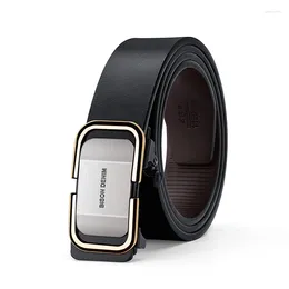 Belts BISON DENIM Automatic Buckle Male Belt Quality Cowskin Luxury Leather Strap Men Black Genuine Brand