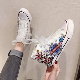 Fitness Shoes High Canvas Female Wild White Spring 2024) Rhinestone Sneakers Women