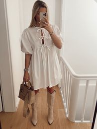 Casual Dresses Temperament Bubble Sleeves Round Neck 5/4 Sleeve Loose Dress for Women