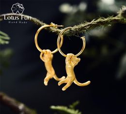 Lotus Fun Real 925 Sterling Silver Earrings Creative Handmade Fine Jewelry Cute 18K Gold Kung Fu Cat Drop for Women 2106242577197