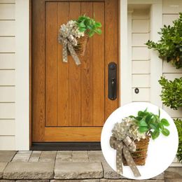 Decorative Flowers Fake Flower Basket Decoration Elegant Hydrangea Rattan With Bowknot Indoor Outdoor Wall Hanging Wreath For Summer