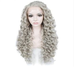 Gray Long Kinky Curly Wig Lace Front Wigs Women Heat Resistant Fiber Hair Glueless Grey Color Synthetic Lace Wig Cosplay8926868