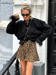 Women's Shorts Leopard Print Pant Skirts Women Street Style 2024 Lace-Up A-Line Mini Culottes Mid Waist Office Ladies