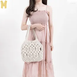 Storage Bags Handmade Cotton Rope Woven Bag Large Capacity Leisure Shoulder Commuter Handbag Cosmetic Organiser