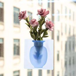 Vases 1pcs Silicone Sticky Vase Easy Removable Flower Plant Wall Hanging Soft DIY Home Decoration Accessories 3 Colors
