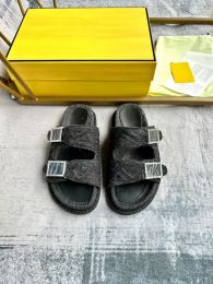 24 Blue denim slides Fashion Feel Double-band flat slides with Baguette decorative buckles chenille worn-look blue denim Gold-finish metalware Size 35-45 Men's shoes