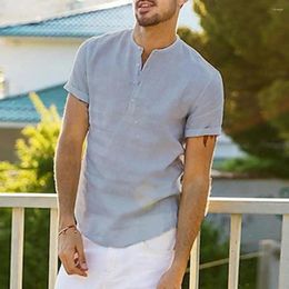 Men's T Shirts Men Summer Shirt Stylish Stand Collar Button-up For Casual Business Wear Solid Colour Short Sleeves Loose Fit