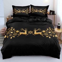 3D Gold Deer Merry Christmas Bed Linens Bedding sets Design Custom Duvet Quilt Comforter cover set King Queen Full Twin size2282