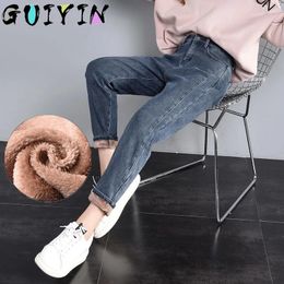 Women's Jeans Warm Pants For Women Plus Size Winter Blue Light Solid Skinny Fleeces Thick Pencil With Velvet Denim Streetwear