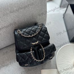 23P Ladies Black Caviar Leather Classic Quilted Mini Duma Backpack Bags Diamond Lattice With Flap Drawstring Bucket Purse Multi Pochette Pouch 20cm