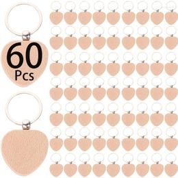 Keychains 60Pcs Blank Heart Wooden Keychain DIY Key Tag Gift