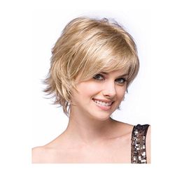 Short Straight Wigs with Bangs Blonde Synthetic Hair Wigs for White Women Natural Fashion Full Wig with Wig Cap1154435