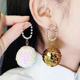 Dangle Earrings Pink White Sequin Ball Hanging Fashionable Retro Set With Water Rhinestone Charming