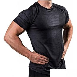 Men'S T-Shirts Male Jogger Workout Tee Tops Short Sleeve Quick Dry Solid T-Shirt Men Gyms Fitness Bodybuilding Skinny Drop Delivery Ap Dhd4Z