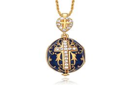 test Jewelry Enamel Handmade Easter Jesus Cross Faberge Egg Pendant Charm Crystal Rhinestone Necklace piercing Gift To Women2901822