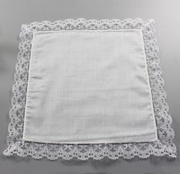 25cm White Lace Thin Handkerchief 100 Cotton Towel Woman Wedding Gift Party Decoration Cloth Napkin DIY Plain Blank Handkerchief 7129799