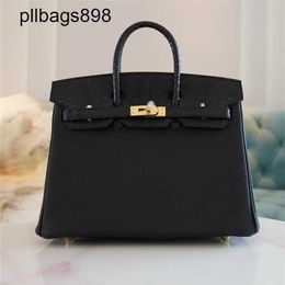 Brkns Handbag Genuine Leather 7A Handswen Family Black Lizard Touch Uncle Wax ThreadLT3I