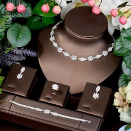 Necklace Earrings Set HIBRIDE Beauty Flower Design White Cubic Zirconia Bridal Jewellery For Women Pendant Accessories Party Gift N-992