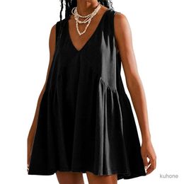 Basic Casual Dresses Womens Summer Sleeveless Mini Dress Casual Loose V Neck Sundress with Pockets