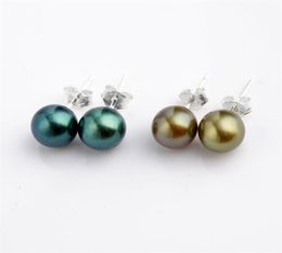 Simple Studs Earring 925 Round Freshwater Peacock Green 78mm Pearls Sterling Silver Women Jewellery 10 Pairs5268730