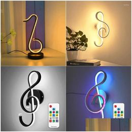 Wall Lamp Nordic Style Led Light Rgb Lamps Musical Note Shaped Bedside Night Modern Lights For Room Decor Indoor Drop Delivery Home Dhb85