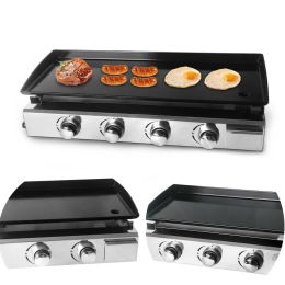 Grills LPG BBQ Plancha Stainless Steel 2/3/4 Burners Gas Grill Steak Frying Griddle Plancha Enamel Cooking Plate Outdoor Teppanyaki 21072