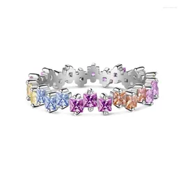 Cluster Rings Sparkle S925 Silver Rhodium Plated Fade Free Geometric Colourful Baguette Irregular Rainbow 5a Cubic Zirconia Fine Jewellery