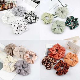 Hair Rubber Bands 5Pcs/Lot Fashion Headband Women Girls Ponytail Hair Bands Dots Stripe Plaid Solid Colors Pattern Hair Ties Headdress Accessories Y240417
