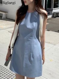 Casual Dresses Summer Sleeveless Vests Dress Women Ruffle Pleated Fashion Elegant Ladies Korean Style Loose Woman Mini