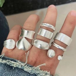 Cluster Rings Korean Minimalist Silver Colour Frosted For Women Trends Classic Geometric Handmade Birthday Party Jewellery Couple Gifts