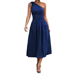 Casual Dresses Women's Off Shoulder Dress Loose Solid Color Slanted Collar Formal Occasion A-Line Ruffle Pleat Long Skirt