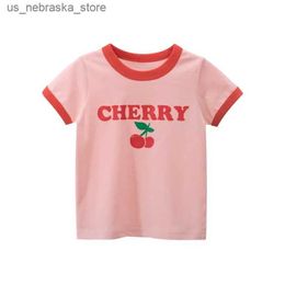 T-shirts 2024 Summer Short Sleeve T Shirt Girls Cartoon Strawberry Cherry Casual T-Shirts for Girl Tops Cotton Children Kids Clothes 10Y Q240418