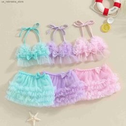 One-Pieces Baby Bikini 2-piece beach swimsuit with sheer camisole vest PP short swimsuit baby summer swimsuit 0-24 months old Q240418