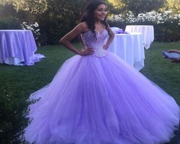 Sparkly Lavender Tulle Ball Gown Quinceanera Dresses Sweetheart Sequined Party Quinceanera Gowns Customizable Fluffy Floor Length 4037157