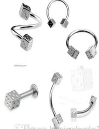 50pcslot mix 810mm Body Piercing Jewellery stainless steel dice nose ring horseshoe ring2899196