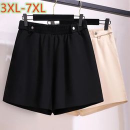 Spring Autumn Plus Size Shorts For Women Large Casual Black Beige Wide Leg Shorts 3XL 4XL 5XL 6XL 7XL 240409