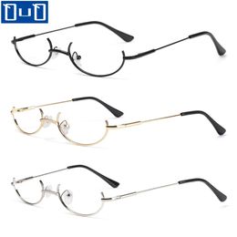 1PC Half Frames Glasses Frame Unisex Vintage Oval No Lens Optical Spectacles Cosplay Pography Decoration Metal Party Eyewear 240410