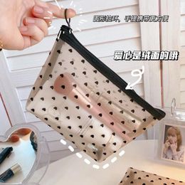 Storage Bags 2024 Dot Transparent Women Travel Toiletry Wash Makeup Bag Case Zipper Make Up Fashion Black Mesh Cosmetic