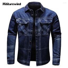 Men's Casual Shirts Spring Autumn Denim Men Plaid Jeans Shirt Male Long Sleeve Military Blue Black Ropa De Hombre Large Size L-5XL