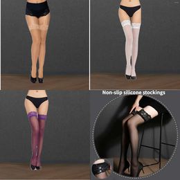 Socks Women 2024 Transparent Non-slip Silicone Stockings Women's Lace Top Thigh High Sexy Lingerie Long Medias De Mujer 's