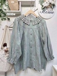 Women's Blouses Japanese Mori Art Embroidery Hollow Linen Loose Long-Sleeved Shirt Spring Summer