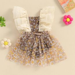 Girl Dresses Baby Girls Rompers Dress Daisy Print Sleeve Mesh Skirt Hem Infant Bodysuits Summer Casual Jumpsuits Clothes For 0-18 Months