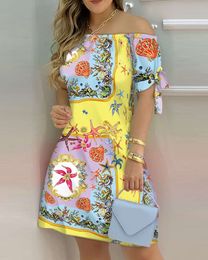 Designer women's clothing 2024 summer casual New Womens Printing fashion sexy womens Printed Dress One shoulder off the shoulder women's dress skirts for women TONG