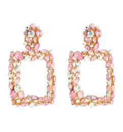 Pink statement earrings for women large square crystal big earrings 2019 rhinestone drop earing geometric fashion jewelry9883242